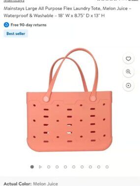 Mainstays large utility laundry tote beach pool tote Bogg Bag melon juice coral